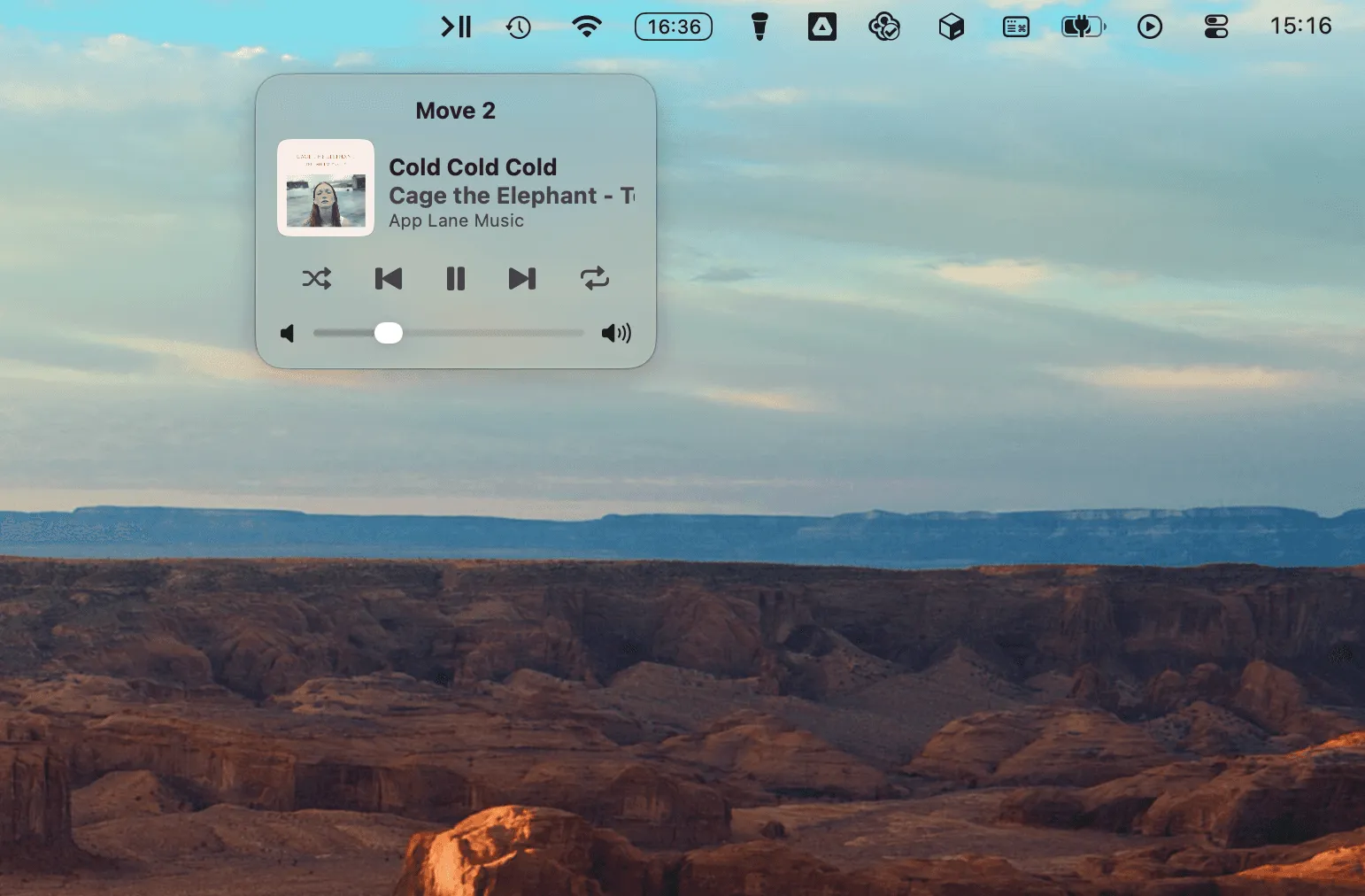 The MBC pop-up window appearing below the menu bar