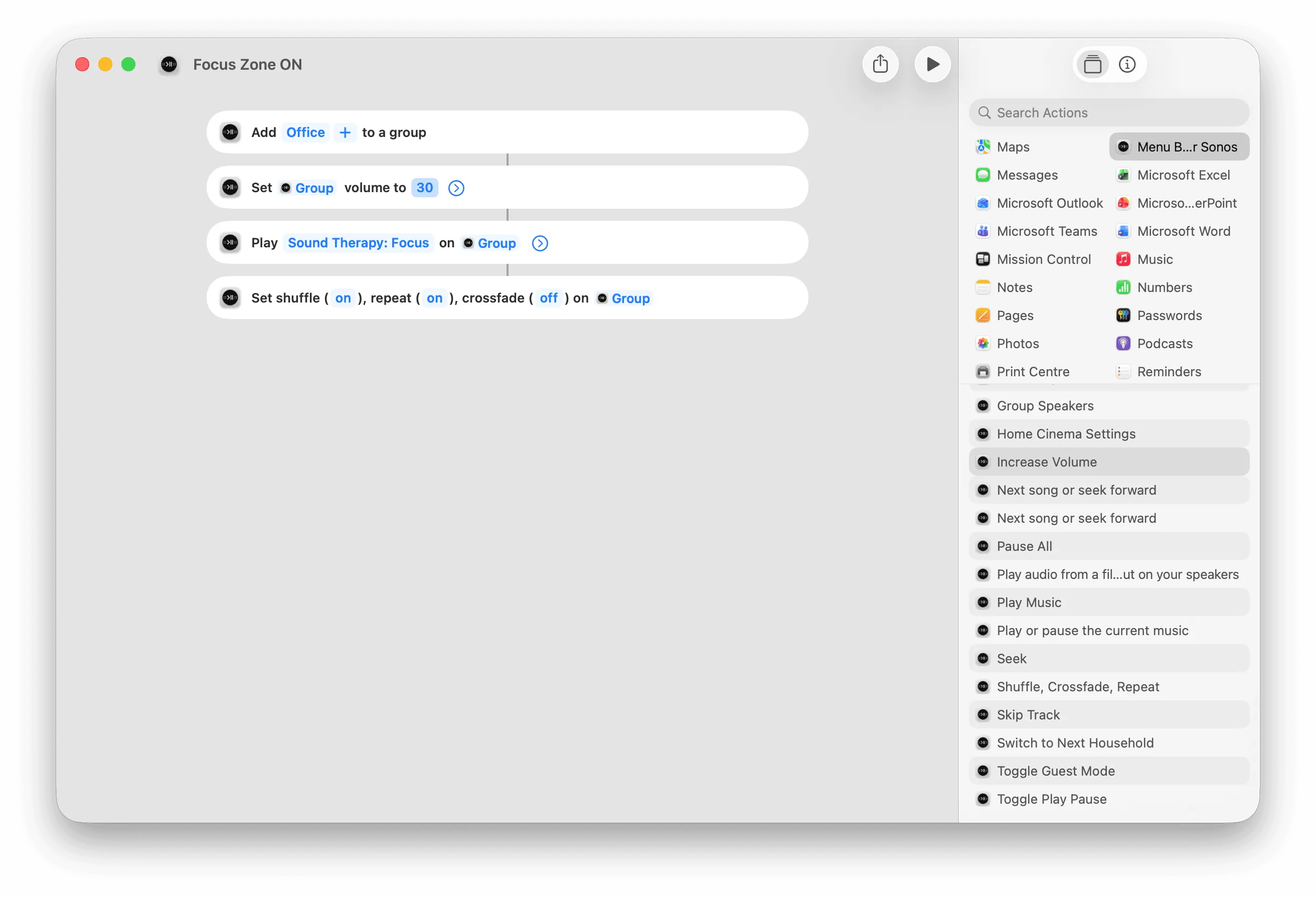 Menu Bar Controller actions in the macOS Shortcuts app