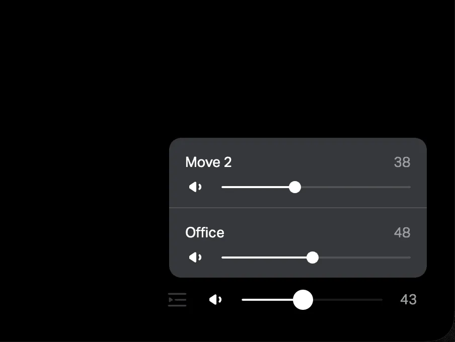 Volume sliders in the Sonos Web App Controller